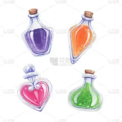 爱情药水和长生不老药手绘水彩画.