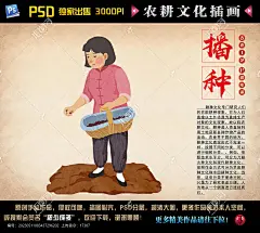 播种农民农民形象手绘插画农耕图农耕文化手绘插画古代耕种图丰收节民俗文化美丽乡村乡村振兴农耕文化墙设计新农村文化墙