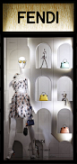 The Fendi window theme ‘Traces of Palazzo della Civiltà Italiana’ at the Milan boutique: 