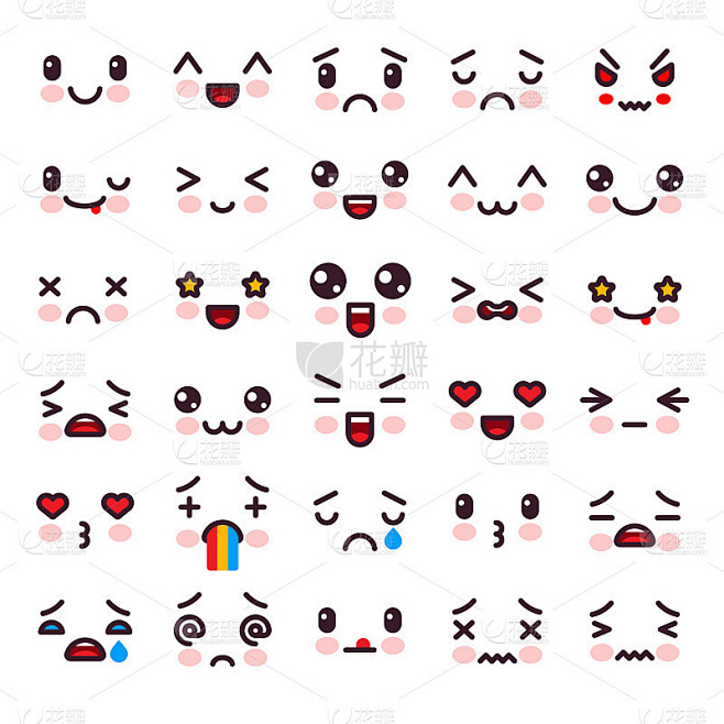 卡哇伊矢量卡通emoticon字符不同的情绪和面部表情插图情感集的日本表情与不同的情绪感受孤立在白色
