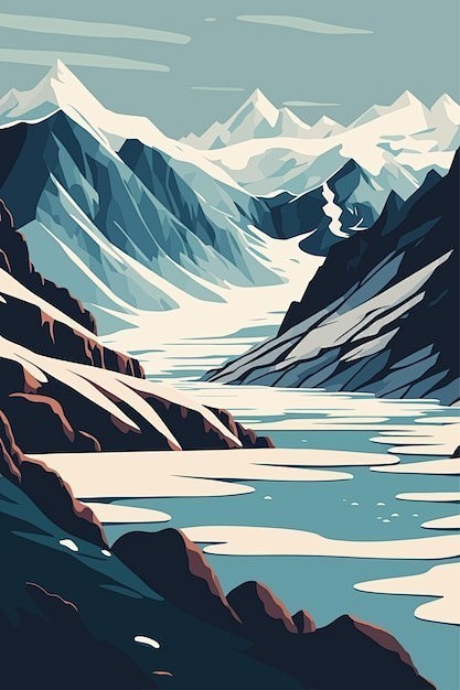 北冰洋冰川雪山风景插画矢量图设计素材