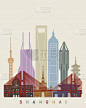 城市天际线,上海,亚洲,创造力,纪念碑,矢量,建筑,彩色图片