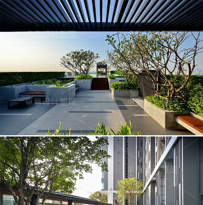 楼顶露台设计效果别墅洋房屋顶空中花园庭院景观植物设计参考图片-淘宝网-花瓣网