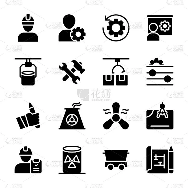 Manufacture, Engineer, Production Icons Set素材-花瓣网