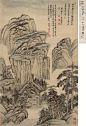 石涛早年山水师法宋元诸家，画风疏秀明洁，晚年用笔纵肆，墨法淋漓，格法多变，尤精册页小品；花卉潇洒隽朗，天真烂漫，清气袭人；人物生拙古朴，别具一格。工书法，能诗文。#水墨书画##水墨界# ​​​​