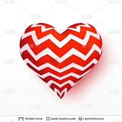 3D heart with pattern of red and white stripes.