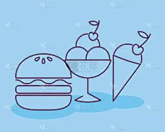 分离着色,商店,牛肉汉堡,图标,冰淇淋店,快餐,食品,小吃,装饰