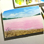 【新作品】#米蒂风景水彩#  塞内加尔的玫瑰湖Rose Lake，一片令人沉醉的粉红，浪漫的色彩，神奇的自然景观，让人迷恋，粉粉的心情，希望一天都有好运哦~“我的幸福，就是和你一起看美丽的风景~”早安~#水彩##插画##手绘#