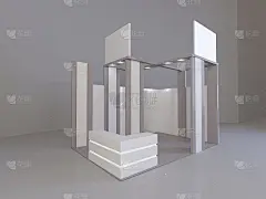展台，展示设备3D渲染可视化，广告位白底