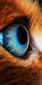 what a dream looks like to a fluffy orange long haired cat, macro lens and tilt-shift camera angle, focus on cat’s eyes, happy, playful, ultra-sharp 8K photo, dramatic lighting, blue, orange, yellow