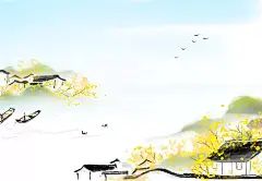 江南水乡水墨中国画旅游风光插画图片