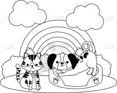 猫,狗,式样,卡通,可爱的,宠物,自然,多样,环境,图像
