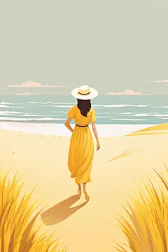 扁平风夏季海边旅行人物插画