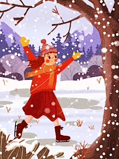 树木少女手绘创意大气清新小寒插画