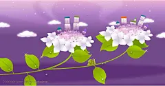 卡通漫画素材-手绘卡通白色花朵上的房子