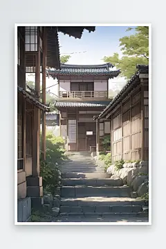 数字艺术插画风景画手绘淡彩插画城镇街景-众图网