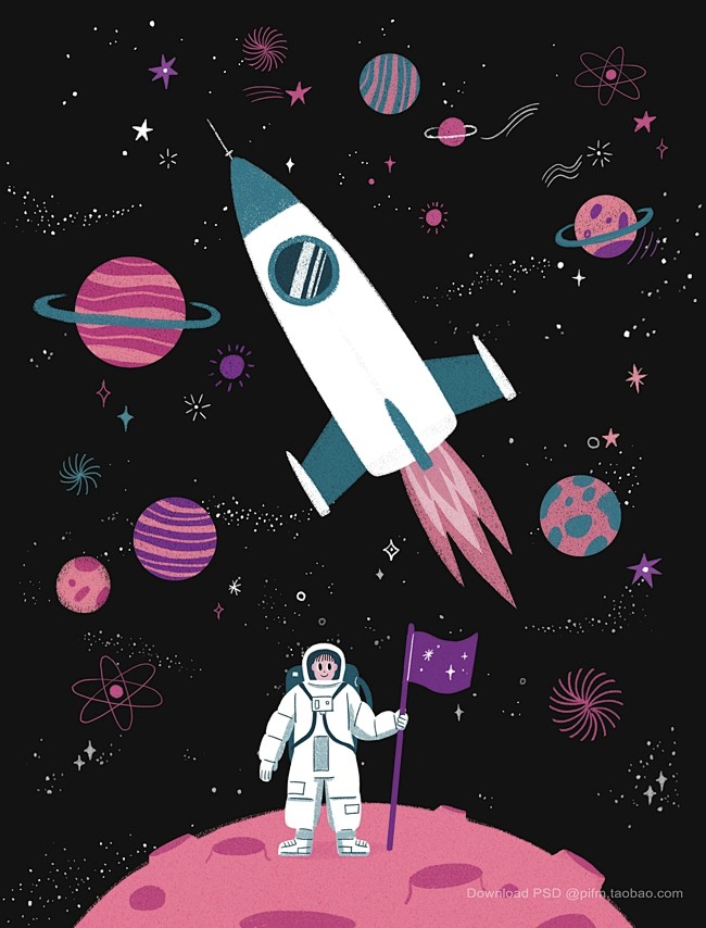 儿童梦想宇航员宇宙手绘手机壳壁纸插图插画