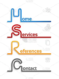 矢量导航模板与图标- 4菜单项，选项-家，服务，参考，联系