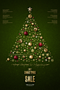 金色装饰 圣诞松树 绿色背景 圣诞促销海报设计PSD tid277t000292