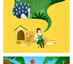 秋季图书爱好休闲卡通动物户外森林看书插图插画PSD海报设计素材-淘宝网