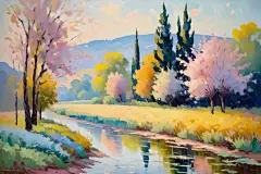 风景景色绘画油画插画图片