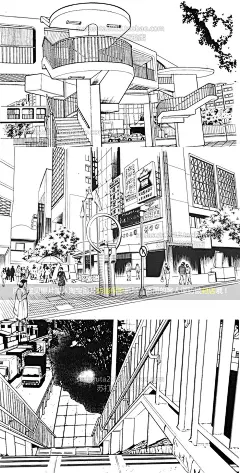 105张现代建筑场景线稿图片 黑白CG漫画背景城市街道背景学校大厦-淘宝网