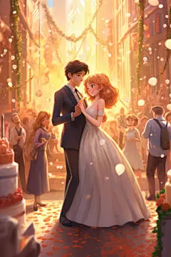 漫画风Q版情侣结婚人物婚礼插画