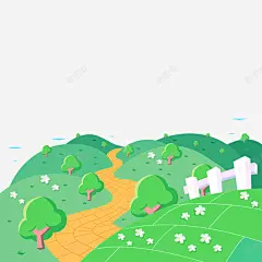 卡通手绘春季田地景象 免费下载 页面网页 平面电商 创意素材