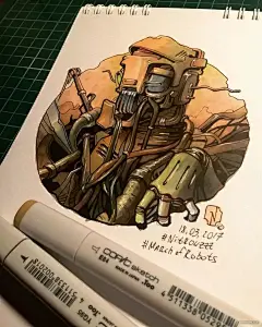 一组超炫酷纸上3D骷髅和机甲插画