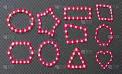 老式3d灯光帐篷维加斯框架与灯泡。用于电影和马戏表演插图的灯泡框架，向量集
