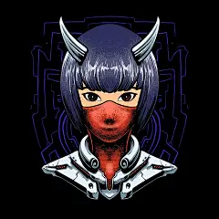 机器人恶魔女孩插画矢量图设计素材