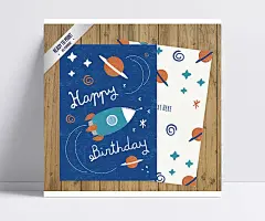卡通火箭生日贺卡|星球,火箭,宇宙,星星,木纹,木板,HAPPYBIRTHDAY,贺卡,祝福卡,生日快乐,矢量图,AI格式