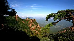 高山，岩石，山谷，太阳，树，树枝，天空，风景桌面壁纸