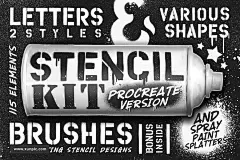 各种喷漆喷溅印章笔Stencil Kit Procreate brushes 插件/软件 