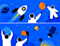 fun in space  astronaut balloon banner character concept design flag galaxy illustration moon party planets procreate satellite space stars texture ui web website