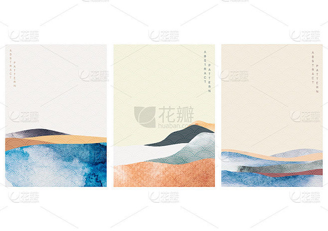 抽象景观背景与日本波浪模式向量。亚洲风格...