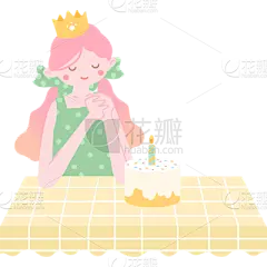 清新扁平风人物插画矢量-生日女孩