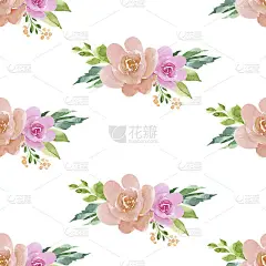 无缝花卉图案与精致的花环和玫瑰花束在白色的背景上，水彩插图手绘
