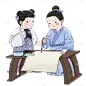手绘古代国学场景大尺寸贴纸2