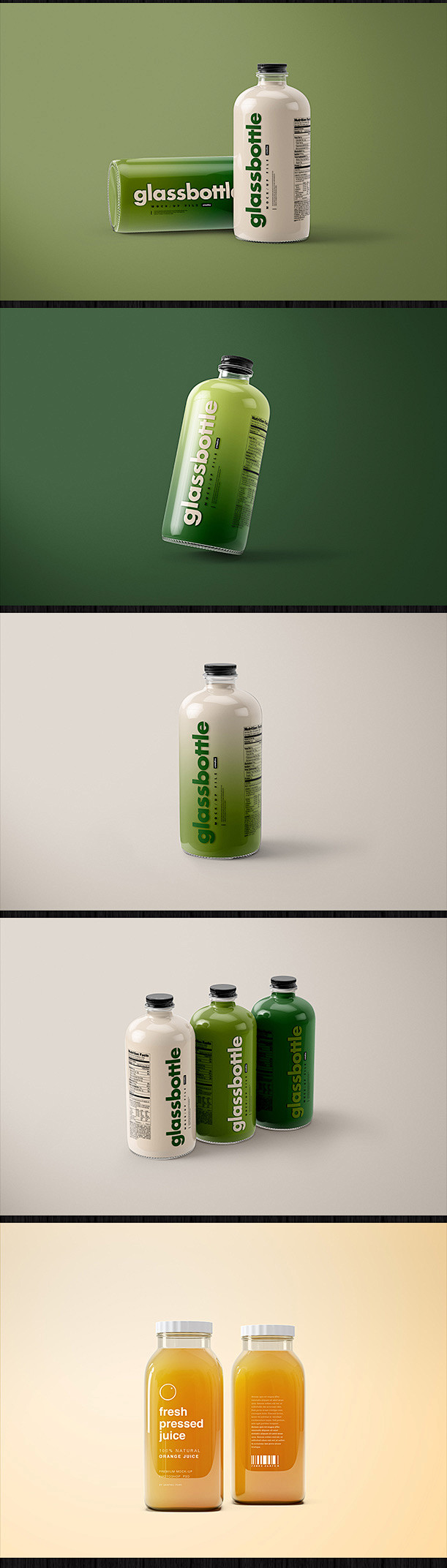 酒水果汁饮料瓶形包装展示效果图玻璃瓶VI...