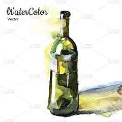 矢量手绘水彩插图的酒瓶