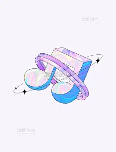 镭射风渐变音乐音符贴纸