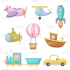 收集可爱的卡通交通工具。儿童书籍、画册、婴童送礼会、贺卡、派对邀请、家居装潢等设计用车。明亮的颜色幼