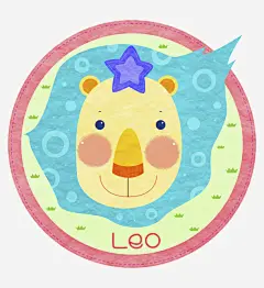 狮子座徽章_新图网 https://ixintu.com 手绘 狮子座 徽章 海水 星星 微笑 动物 粉色圆圈 艺术字