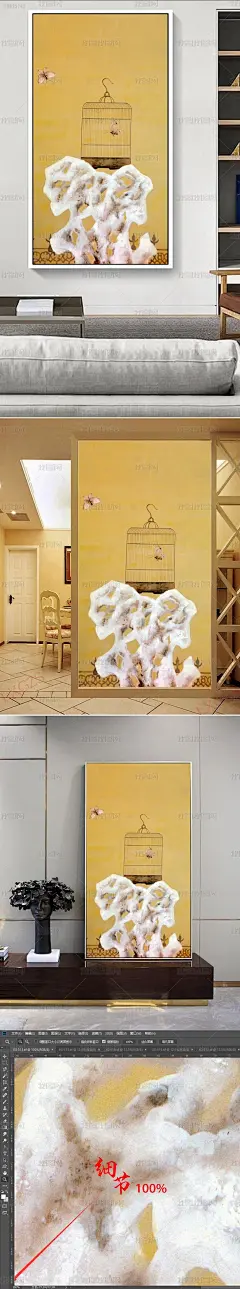 抽象蝴蝶鸟笼艺术玄关背景墙