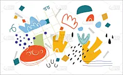 设置新潮的几何形式，纹理，笔画，抽象和花卉装饰元素。抽象当代现代潮流矢量插图。