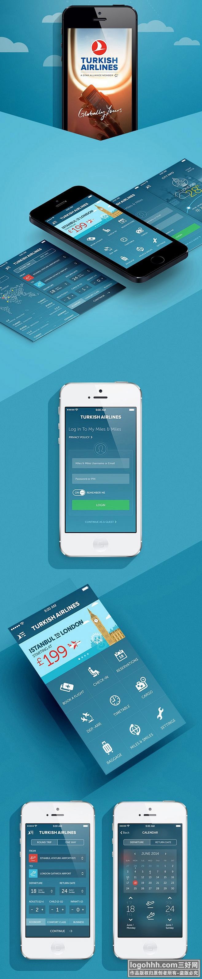 UI/APP/酷站 土耳其航空公司app交互设计品牌再塑造 航空公司ui界面设计 交互设计，航空UI界面设计 #海报# #海报设计# #广告 ...