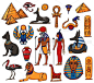 埃及矢量法老人物古代男人神拉金字塔狮身人面像埃及文化历史例证一套考古学收藏非洲花瓶查出在白色背景