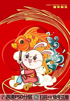 qq282753422023兔年中国红新年海报  (5)