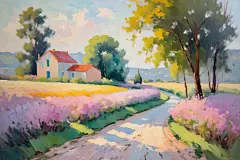 风景公园景色绘画油画插画图片